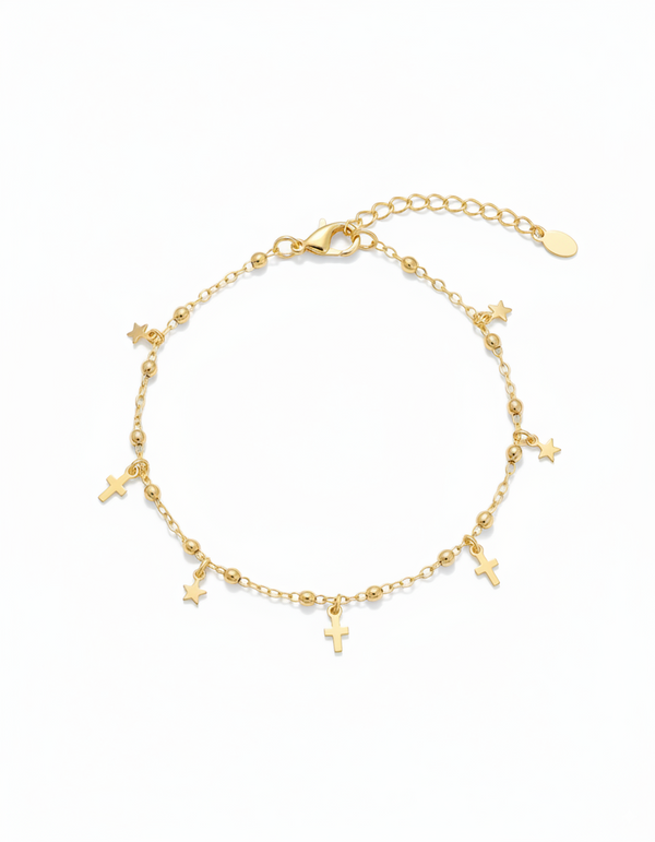 TOBILLERA ESTRELLAS CON CRUCES