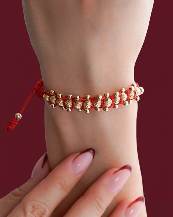 BRAZALETE TRENZA DORADA ROJA