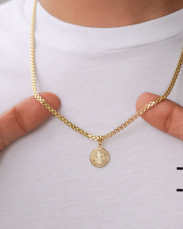 COMBO PROTECCIÓN CADENA TEJIDO CHINO CON MEDALLA SAN BENITO