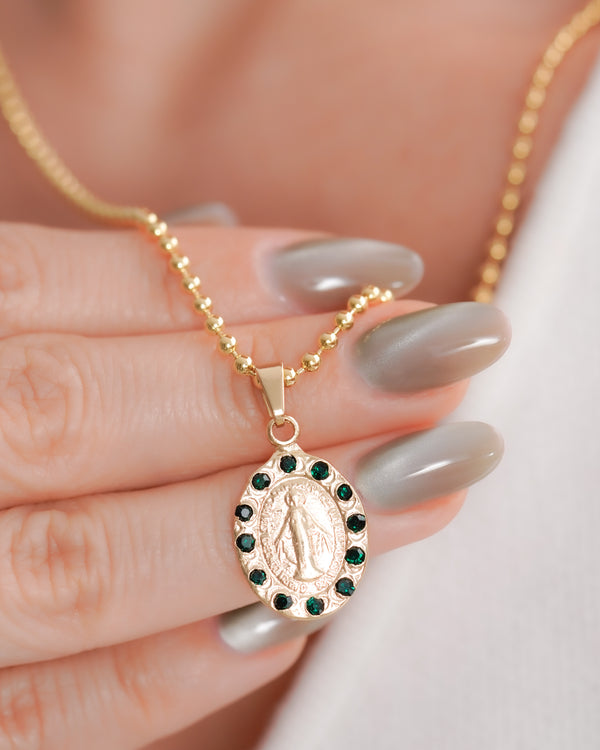 DIJE VIRGEN MILAGROSA VERDE ESM ED GOLD 2CM