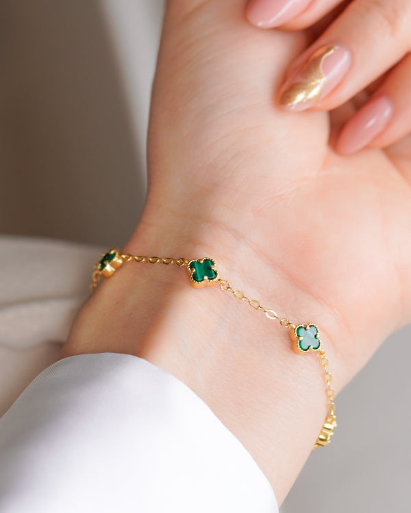 PULSERA TREBOL GOLD VERDE ESM PLATA-ORO