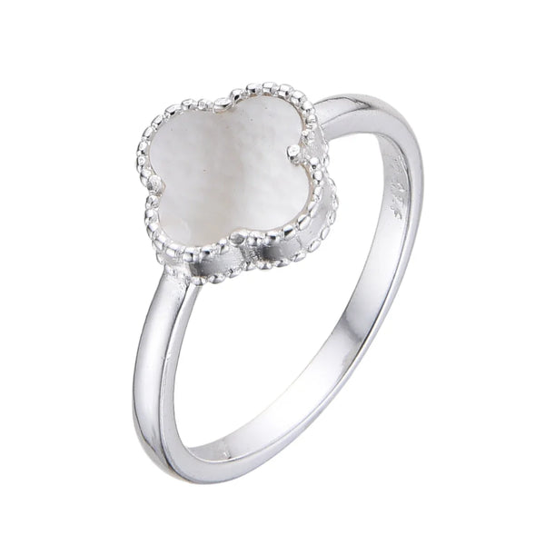 ANILLO TREBOL UNIQUE PLATA ITALY BLANCO