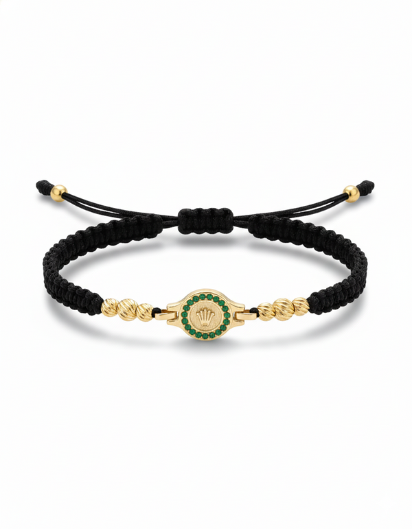 BRAZALETE ROLEX PIEDRA VERDE HILO NEGRO DIAMANTAD B4MM