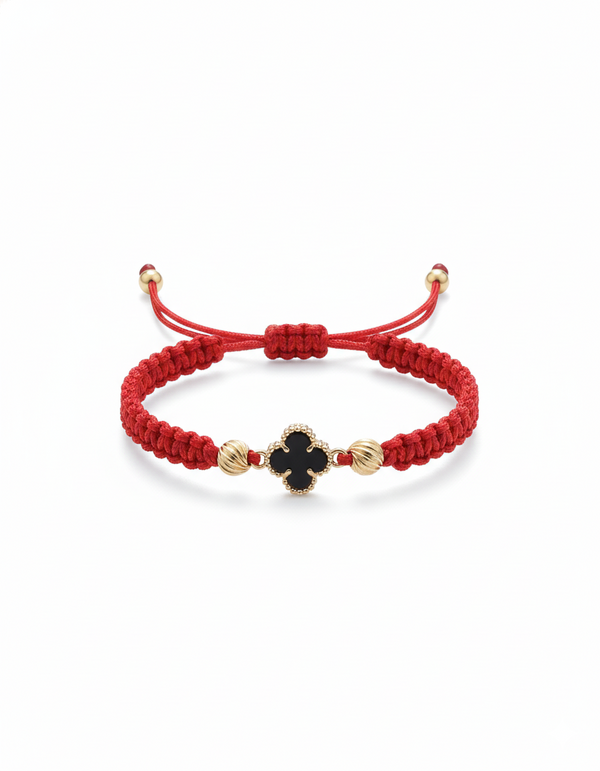 BRAZALETE MINI TREBOL NEGRO HILO ROJO DIAMANTADO B4MM