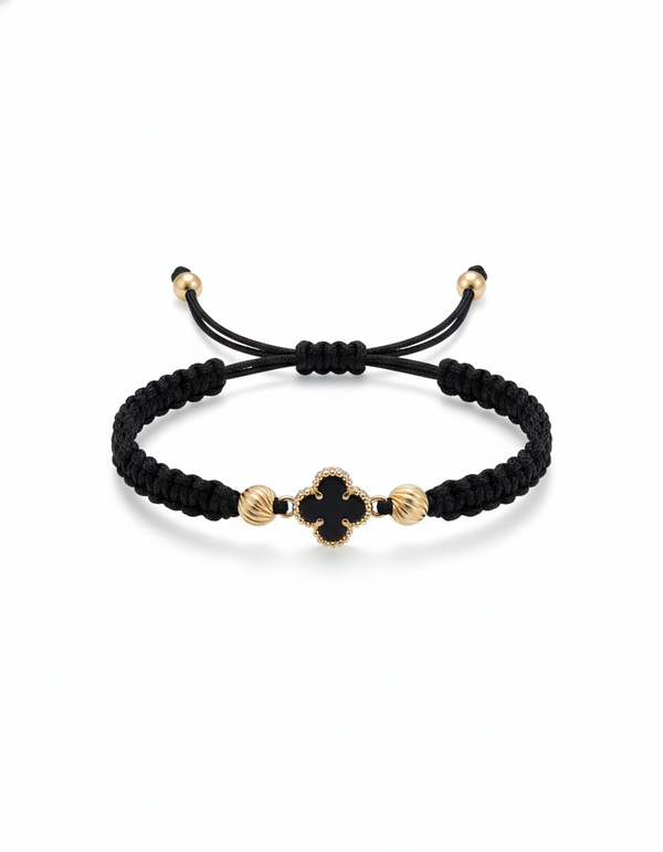 BRAZALETE MINI TREBOL NEGRO HILO NEGRO DIAMANTADO B4MM