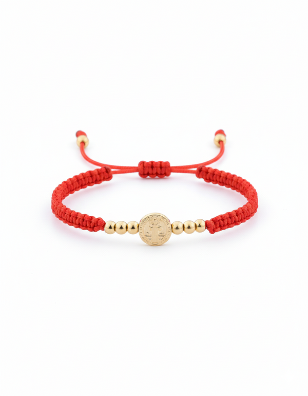 BRAZALETE PROTECCIÓN SAN BENITO 4MM ROJO