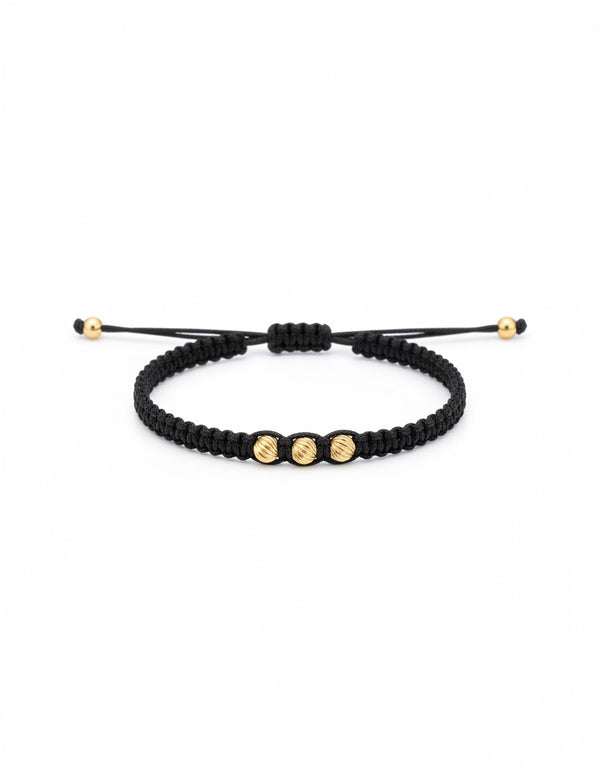 BRAZALETE TRES BALINES DIAMANTADO MACRAME NEGRO