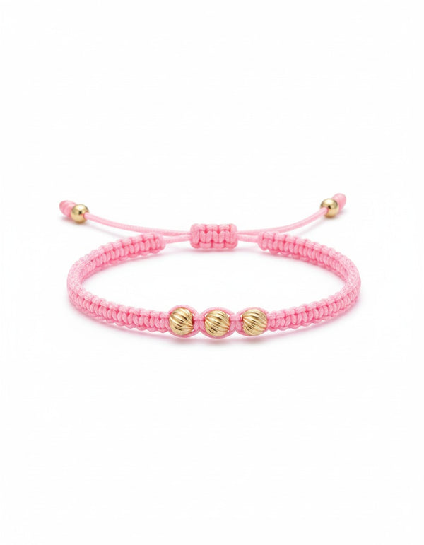 BRAZALETE TRES BALINES DIAMANTADO MACRAME ROSA