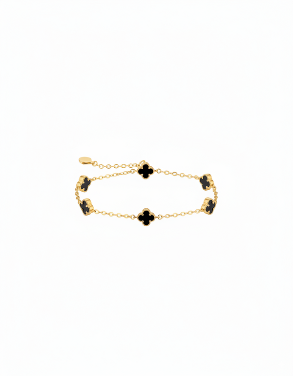 PULSERA TREBOL GOLD NEGRO PLATA-ORO
