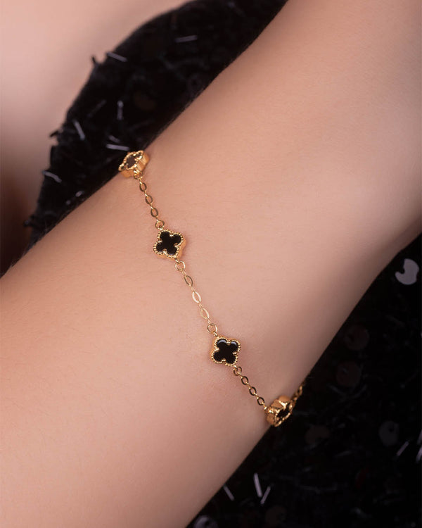 PULSERA TREBOL GOLD NEGRO PLATA-ORO